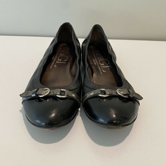 AGL Ballet Flats Shoes Black Buckle Cap Toe 39 - Picture 2 of 10
